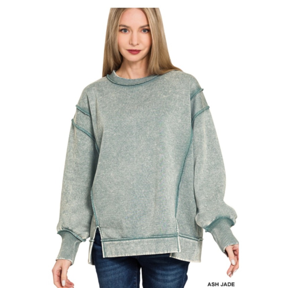 139 Zenana Ash Jade exposed-seam fleece sweatshirt - MEDIUM - PTP: 26" (BB7)